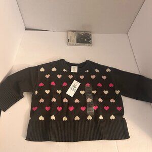 💕 Baby GAP Heart Sweater | Grey w Pink & Cream Hearts | 12–18 Months | NWT